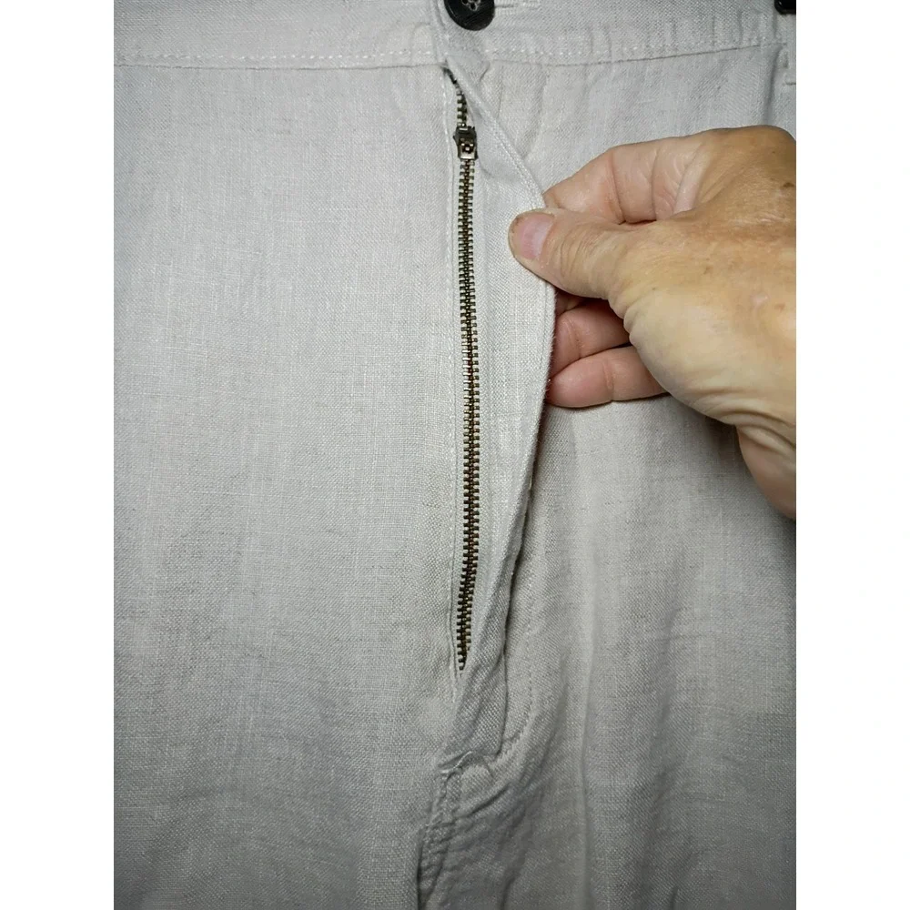 Caribbean Brand Cargo Pants Mens 36x30 Ivory 100% Linen Drawstring Beach Casual - Picture 7 of 9